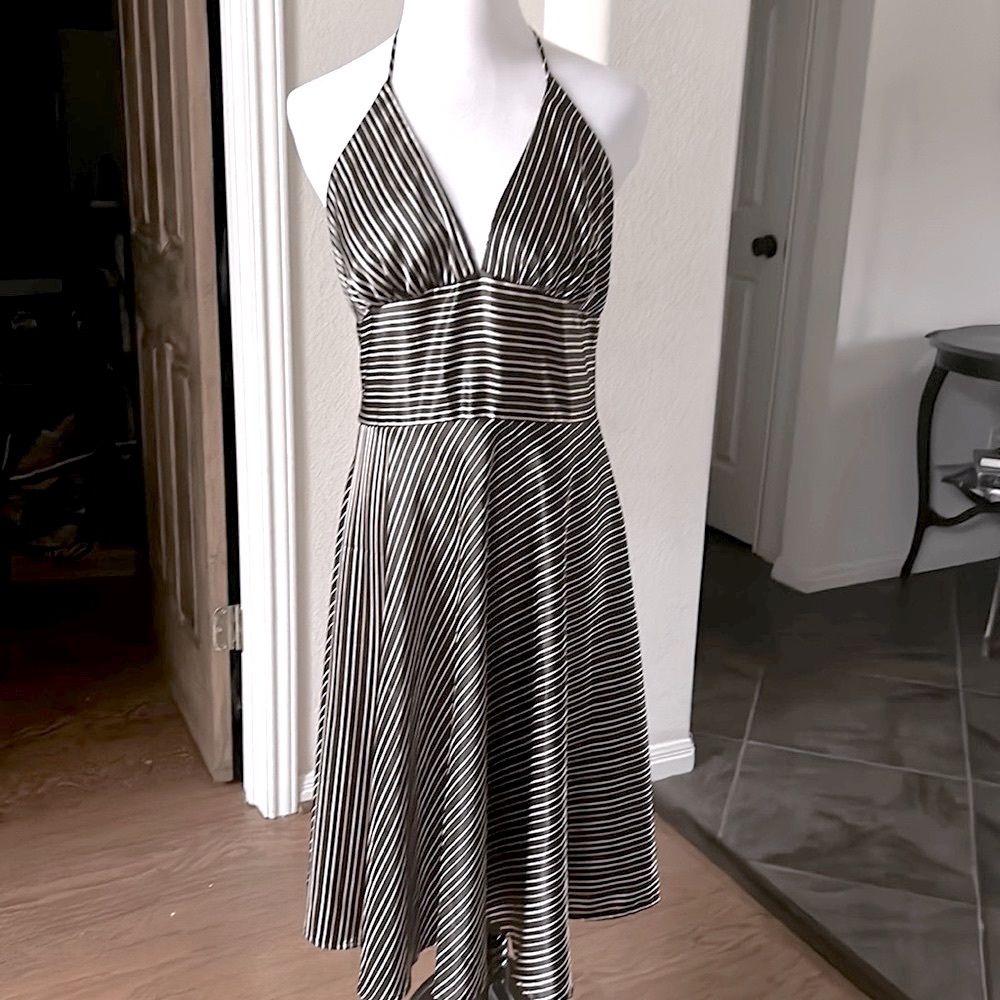 Alyn Paige Vintage Y2K Womens Dress Halter Midi 90s Vacation 9/10 Stripe Brown